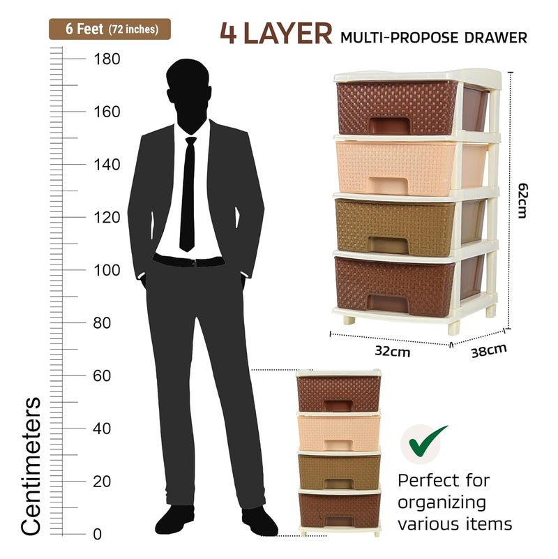 Kuber Industries Kuber Industries Multiuses Plastic Modular 4 Drawer Storage Rack Brown  - Image 3