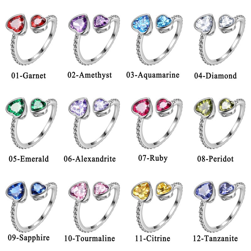 Juwaliy June Birthstone Ring Alexandrite 925 Sterling Silver Double Hearts Rings Bezel Purple CZ Women Jewelry Birthday Mother's Day Gifts - Image 4