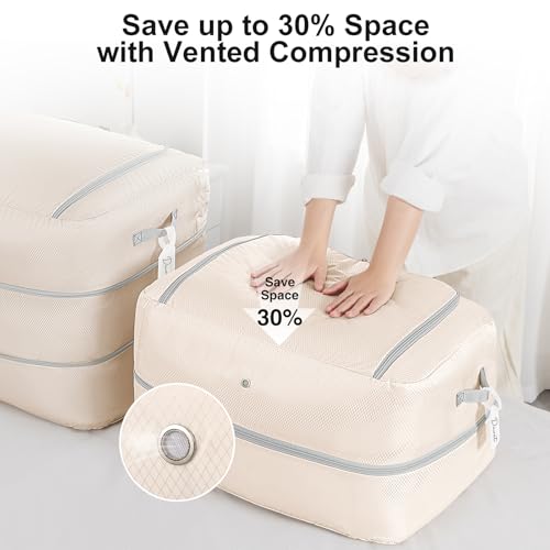 Easortm Comforter Storage Bag - 110L Large Capacity Blanket Storage Bags 2-Layer Ultra Space Saving Self Compression Organizer, Washable Compression Bags for Storage Comforter Blanket, 4-Pack, Beige - Image 3