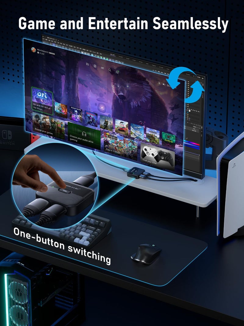 Lemorele HDMI Switch 2 in 1 Out 4K@60Hz Bi-Directional Splitter 1 in 2 Out, High-Performance Engineering Material Body Supports 3D HDCP 2.2, Compatible with PS5/PS4, Xbox, Monitor, TV Stick, PC - Image 2