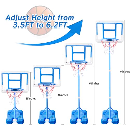 ShyLizard Kids Toy Gift for 3 4 5 6 7 8 Years Old Kids Basketball Hoop Adjustable Height 35FT62FT Mini Basketball Hoop for Boys Girls Basketball Goal Toys Outdoor Indoor Game GiftsBlue - Image 5