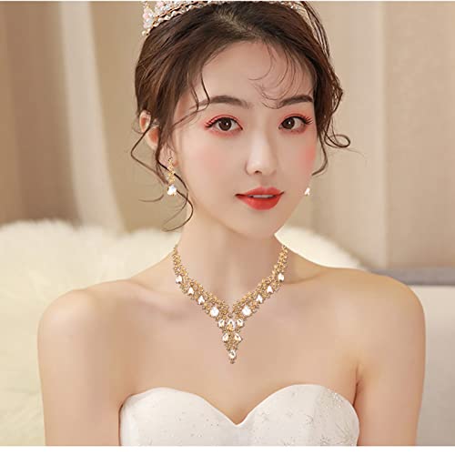 CSY Elegant Crystal Costume Jewelry Sets Flower Bridal Necklace Earrings Stretch Bangle Set for Bride Bridesmaid Wedding Dress Accessories (champagne gold) - Image 2