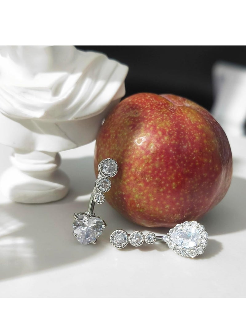 SOLARAE 4Pcs Crystal Belly Button Rings, Hypoallergenic Surgical Steel Belly Button Ring, Love Heart Butterfly Cubic Zirconia Belly Rings, Silver Sparkling Curved Barbell Belly Ring, Navel Piercing Jewelry - Image 2