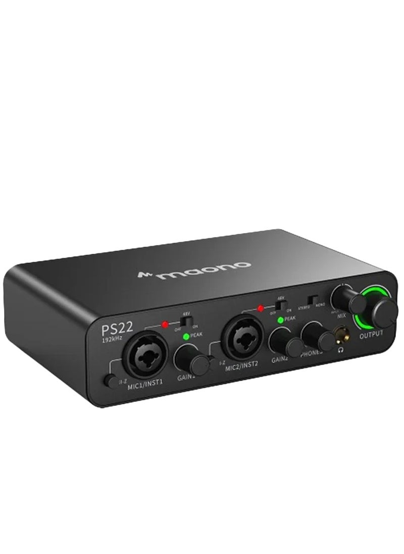 Maono PS22 Audio Interface for Recording, Music Production, Guitar (BLACK)