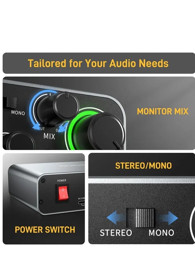 Maono PS22 Audio Interface for Recording, Music Production, Guitar (BLACK)