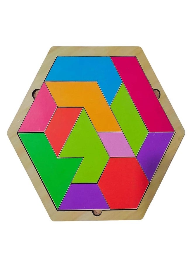 Enorme Wooden Big Hexagon Puzzle for Kids | Colorful Geometric Shape Learning Toy | Montessori Educational Brain Development Puzzle for Toddlers & Children - (Pack of 1) - Image 1