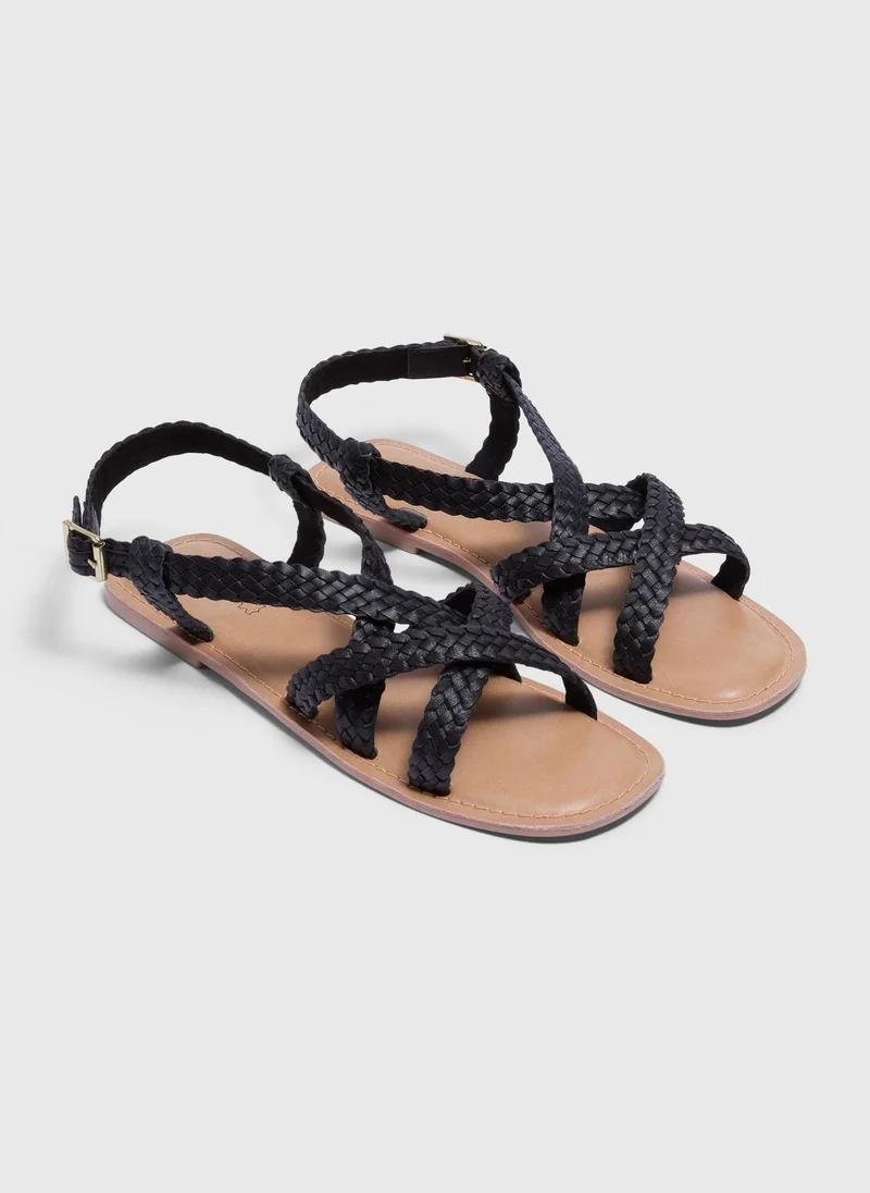 Matalan Black Leather Gladiator Sandals