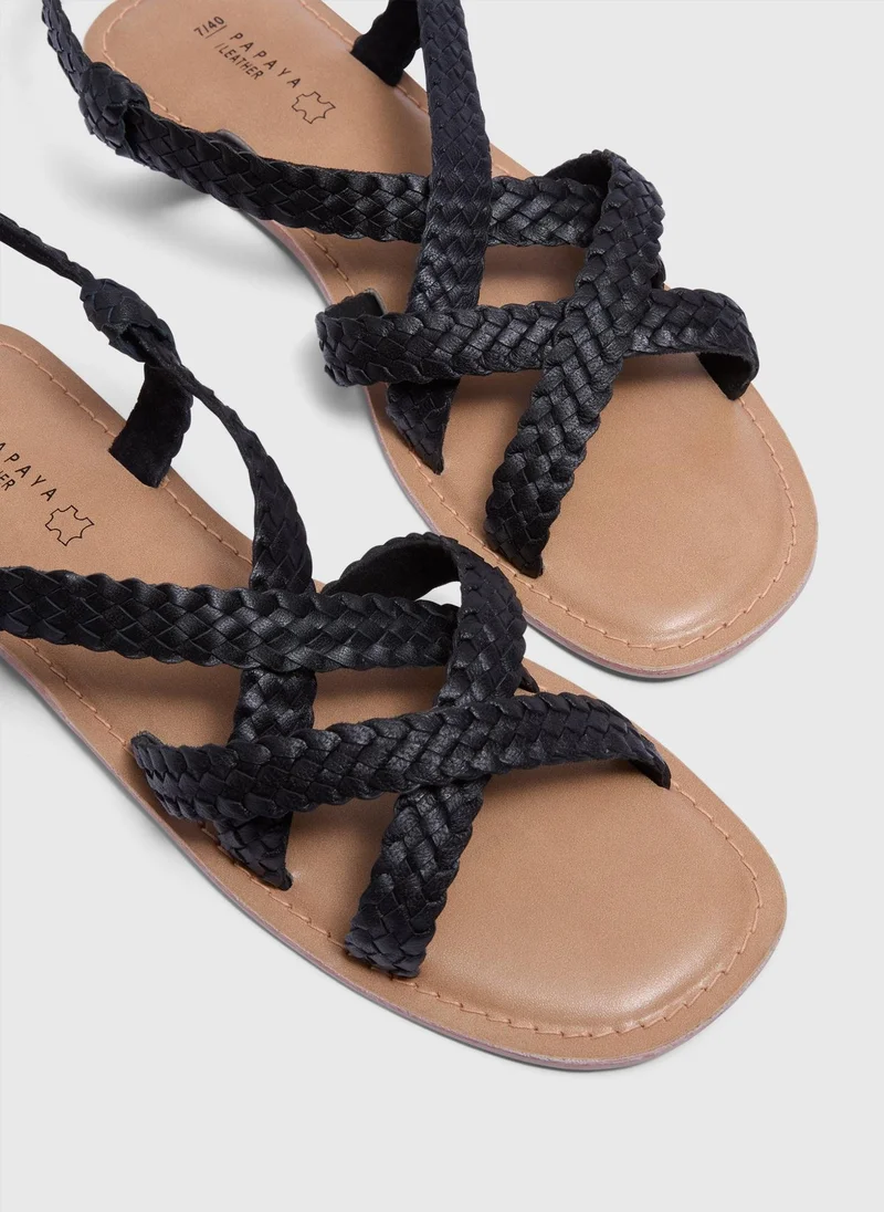 Matalan Black Leather Gladiator Sandals