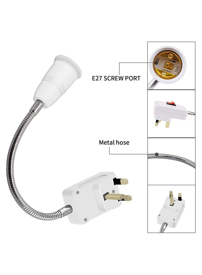 ELTRAZONE Flexible E27 Lamp Bulbs Holder Converter Adapter UK Plug AC Power to E27 LED Bulbs Socket Adapter with On/Off Switch Universal Metal Extension Wall Lights Base - Image 3