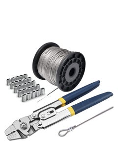 Generic Wire Rope Crimping Tool Kit with 1/16-304 Stainless Steel Cable 50M 100 Cable Ferrule Aluminum Loop Sleeve Stops for Railing Decking Picture Hanging  - Image 1