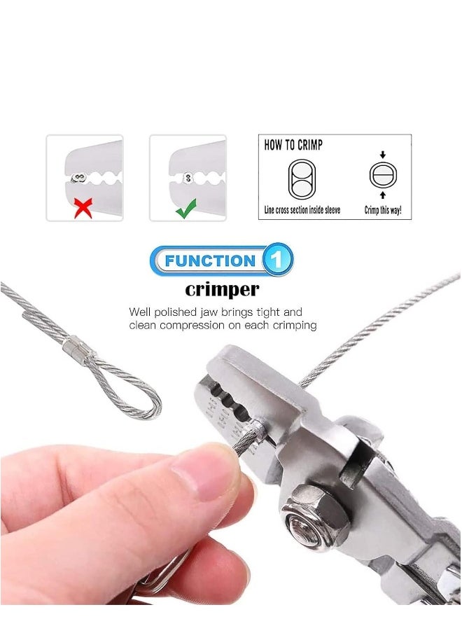 Generic Wire Rope Crimping Tool Kit with 1/16-304 Stainless Steel Cable 50M 100 Cable Ferrule Aluminum Loop Sleeve Stops for Railing Decking Picture Hanging  - Image 2