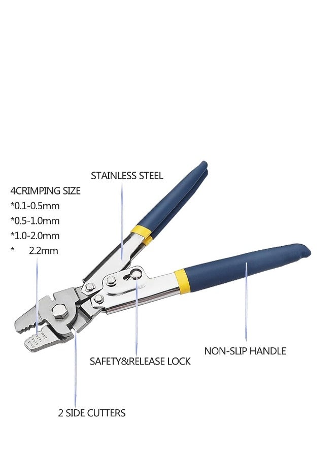Generic Wire Rope Crimping Tool Kit with 1/16-304 Stainless Steel Cable 50M 100 Cable Ferrule Aluminum Loop Sleeve Stops for Railing Decking Picture Hanging  - Image 3