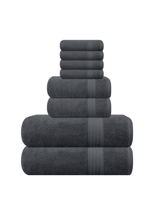 GLAMBURG Ultra Soft 8-Piece Towel Set - 100% Pure Ringspun Cotton, Contains 2 Oversized Bath Towels 27x54, Hand 16x28, 4 Wash Cloths 13x13 Ideal for Everyday use, Hotel & Spa -Charcoal Grey - Image 1