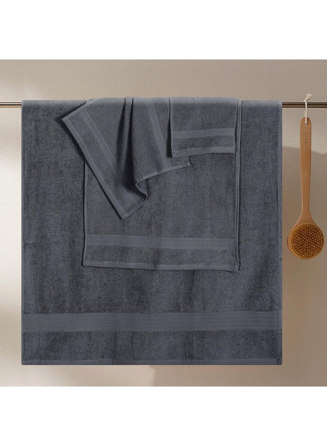 GLAMBURG Ultra Soft 8-Piece Towel Set - 100% Pure Ringspun Cotton, Contains 2 Oversized Bath Towels 27x54, Hand 16x28, 4 Wash Cloths 13x13 Ideal for Everyday use, Hotel & Spa -Charcoal Grey - Image 3