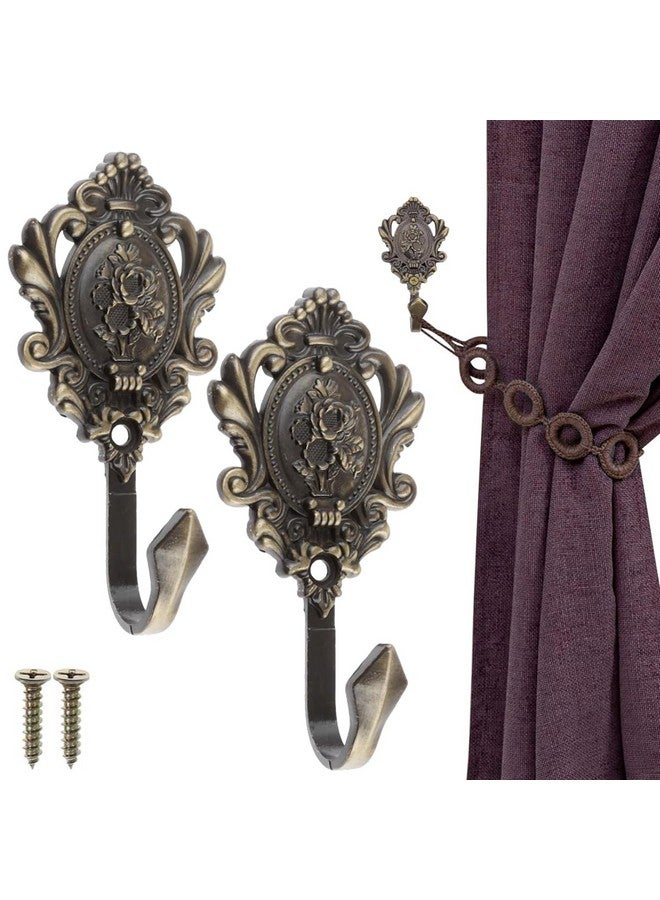 HASTHIP HASTHIP® 2Pcs Vintage Zinc Alloy Wall Hooks, Decorative Carved Design, Multipurpose Hooks, Used to Hang Clothes, Bags, Coats, Curtain Hold Backs and Keys (Antique Cyan) - Image 1