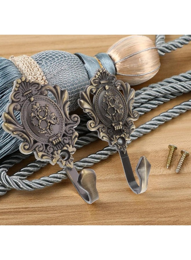 HASTHIP HASTHIP® 2Pcs Vintage Zinc Alloy Wall Hooks, Decorative Carved Design, Multipurpose Hooks, Used to Hang Clothes, Bags, Coats, Curtain Hold Backs and Keys (Antique Cyan) - Image 4