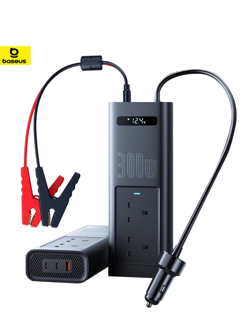 Baseus - 300W Car Power Inverter 12V DC To 220V AC Car Adapter For Vehicles, Car Converter With 1 USB QC3.0 Ports, 2* PD3.0 Port, 2* AC 220V Outlets Fast Charging For Laptop, Smart Phone And Small Appliances Black - Image 1