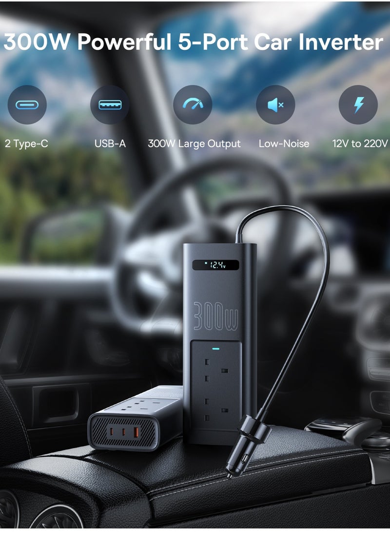 Baseus - 300W Car Power Inverter 12V DC To 220V AC Car Adapter For Vehicles, Car Converter With 1 USB QC3.0 Ports, 2* PD3.0 Port, 2* AC 220V Outlets Fast Charging For Laptop, Smart Phone And Small Appliances Black - Image 1