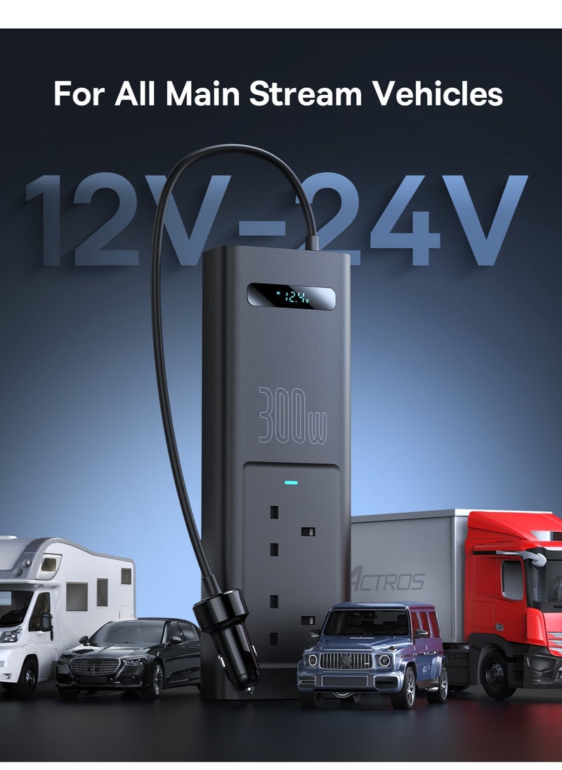 Baseus - 300W Car Power Inverter 12V DC To 220V AC Car Adapter For Vehicles, Car Converter With 1 USB QC3.0 Ports, 2* PD3.0 Port, 2* AC 220V Outlets Fast Charging For Laptop, Smart Phone And Small Appliances Black - Image 1