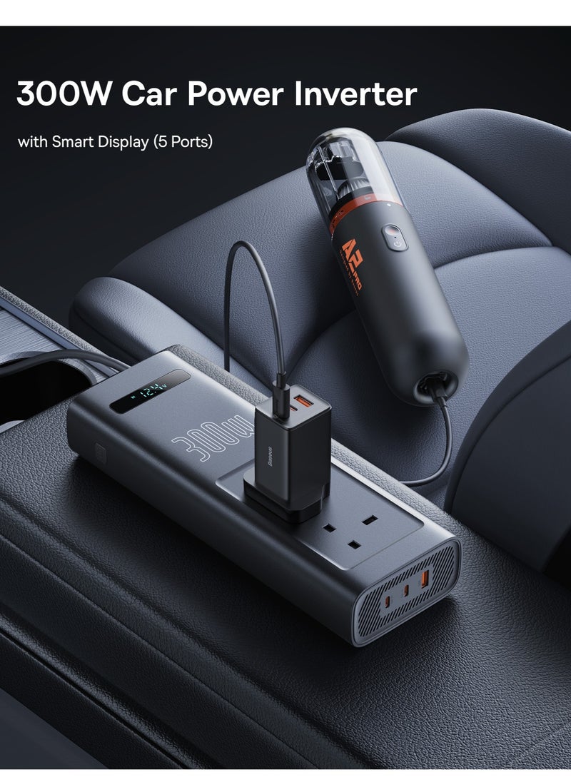 Baseus - 300W Car Power Inverter 12V DC To 220V AC Car Adapter For Vehicles, Car Converter With 1 USB QC3.0 Ports, 2* PD3.0 Port, 2* AC 220V Outlets Fast Charging For Laptop, Smart Phone And Small Appliances Black - Image 1