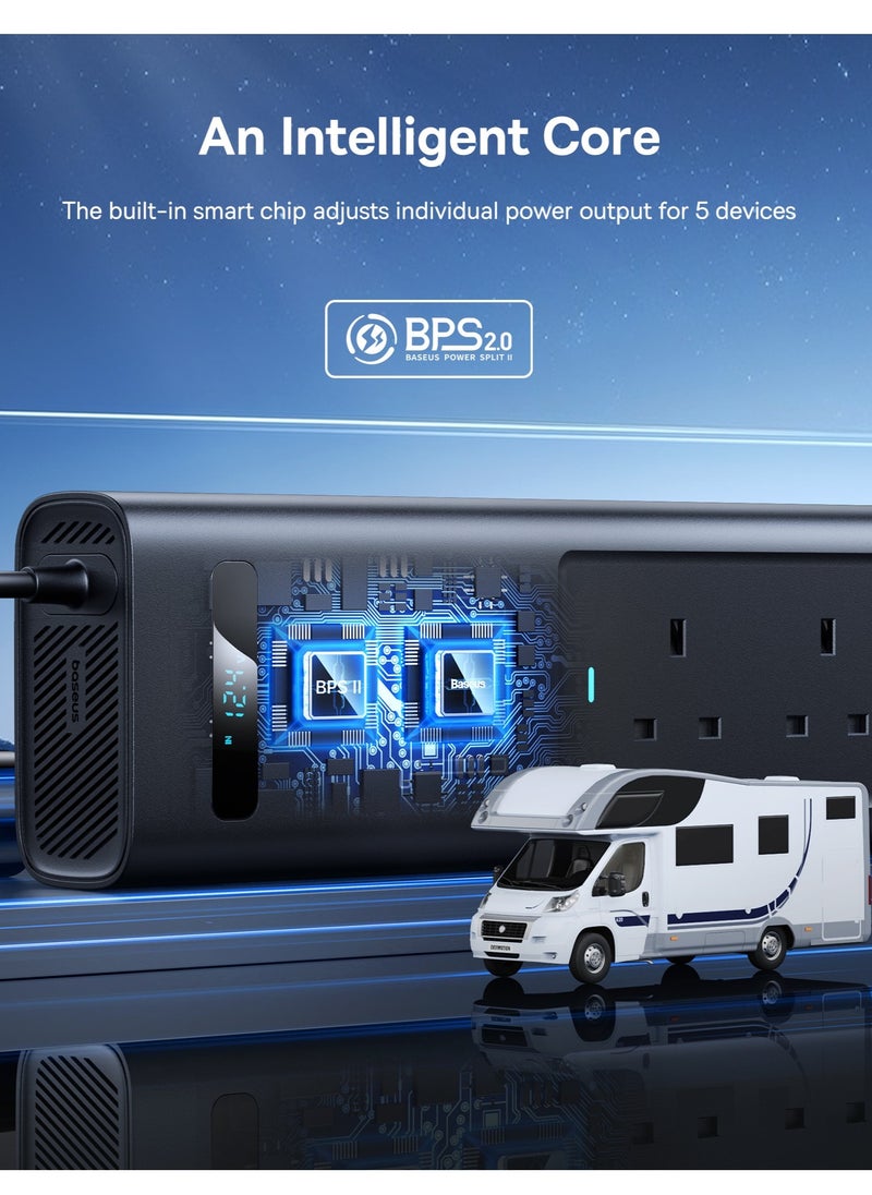 Baseus - 300W Car Power Inverter 12V DC To 220V AC Car Adapter For Vehicles, Car Converter With 1 USB QC3.0 Ports, 2* PD3.0 Port, 2* AC 220V Outlets Fast Charging For Laptop, Smart Phone And Small Appliances Black - Image 1