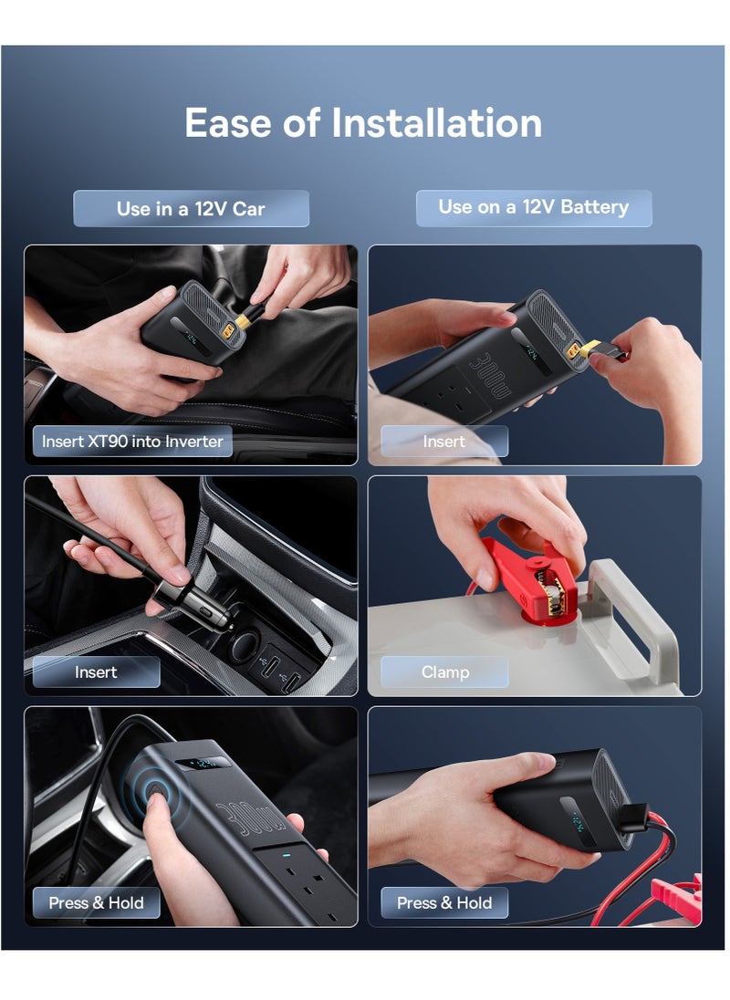 Baseus - 300W Car Power Inverter 12V DC To 220V AC Car Adapter For Vehicles, Car Converter With 1 USB QC3.0 Ports, 2* PD3.0 Port, 2* AC 220V Outlets Fast Charging For Laptop, Smart Phone And Small Appliances Black - Image 1
