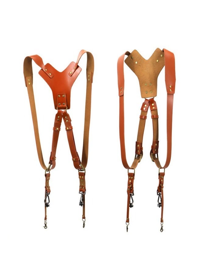 Generic Top Layer Cowhide Camera Shoulder Strap Outdoor Quick Camera Photography Equipment SLR Camera Strap Photography Double Shoulder Strap-Color:Brown Shoulder (right)  - Image 5