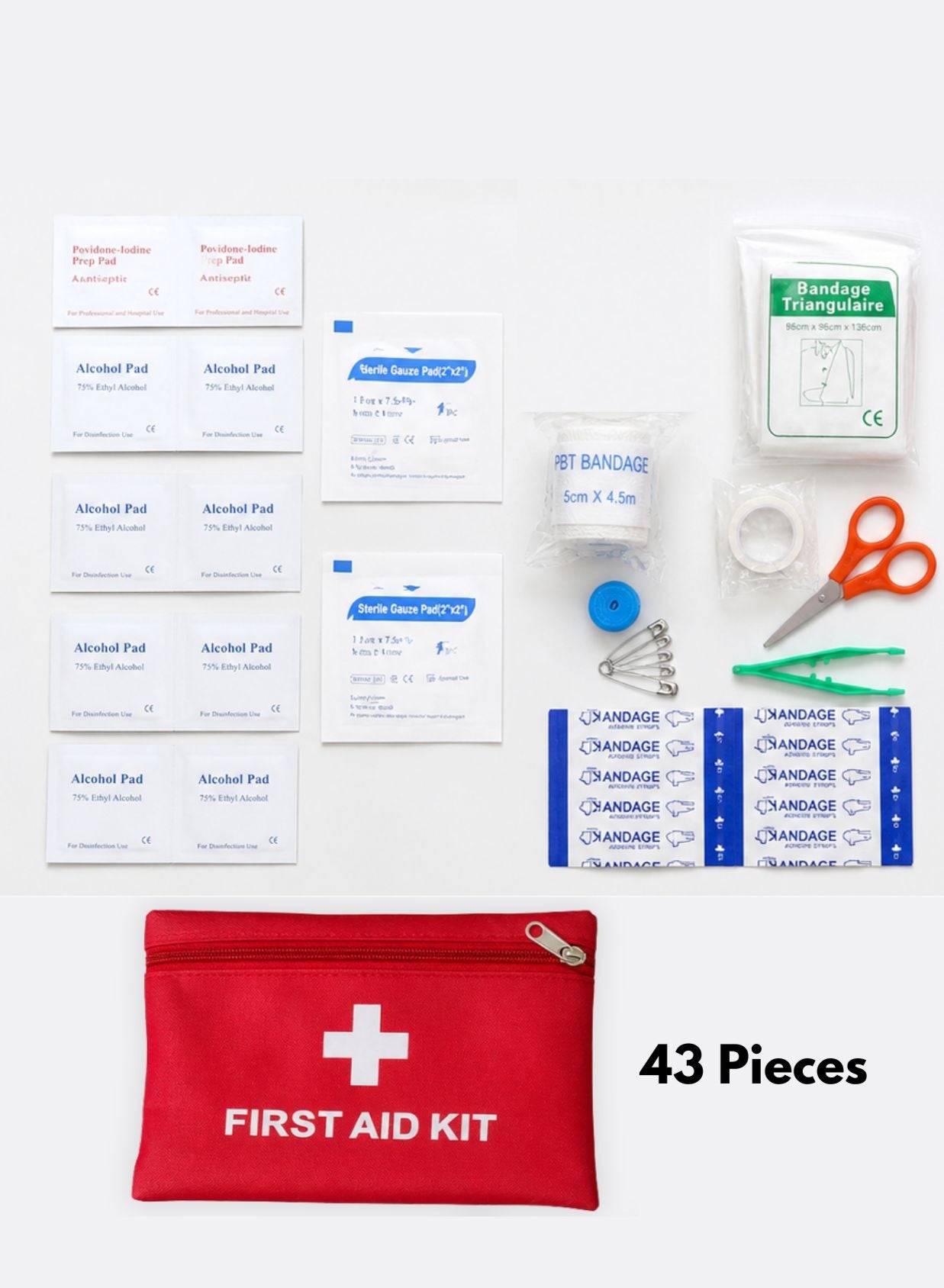 Prime by javaudan Portable First Aid Kit for 43 Pieces (10 Persons) – Emergency Medical Supplies Bag with Bandages, Cotton Swabs, Gauze Pads, Alcohol Wipes & Scissors for Home, Office, Car & Travel