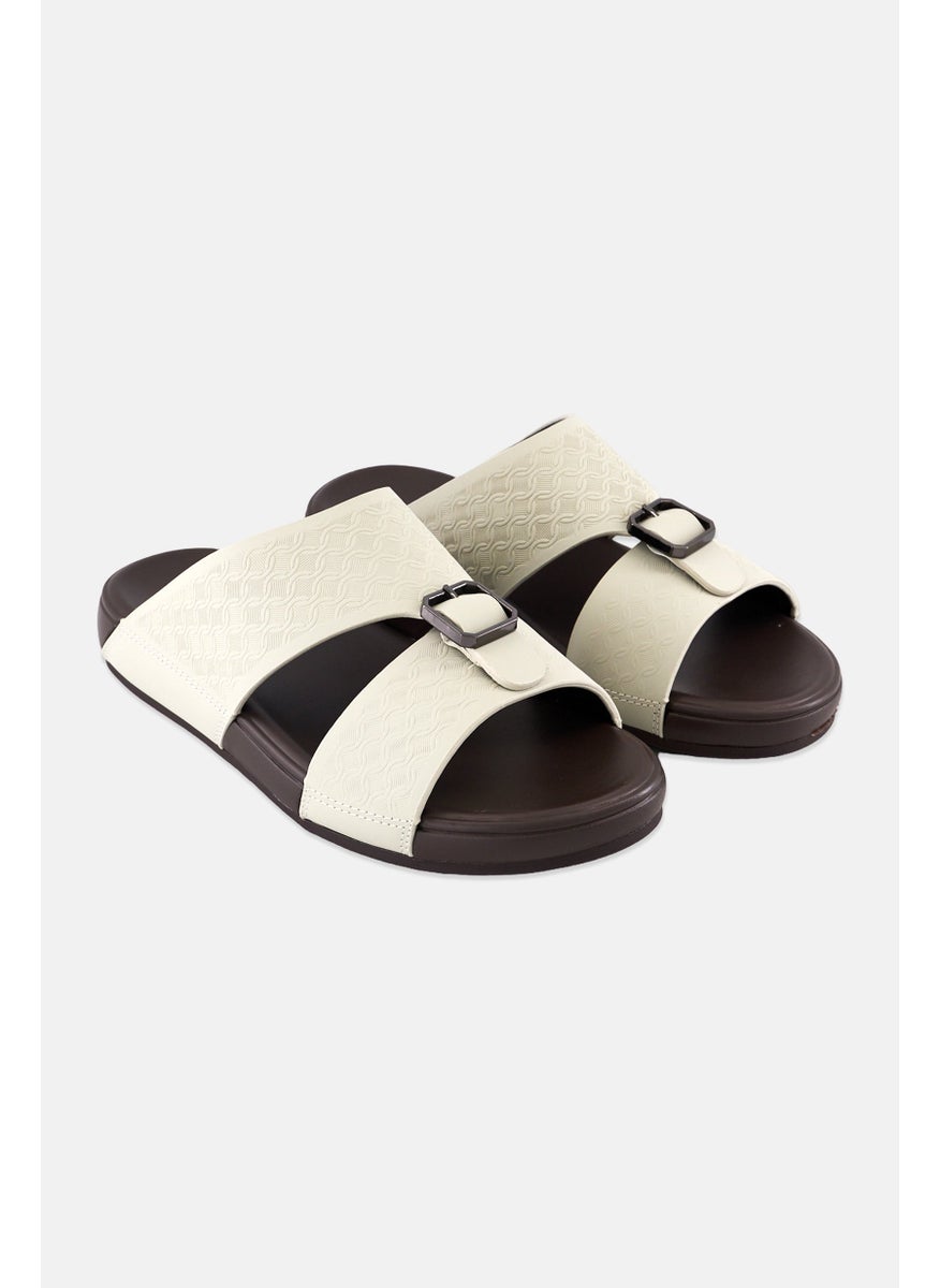 Algspar Men 2 Strap Slip On Arabic Sandals, Beige  - Image 1