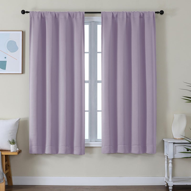 Simplebrand Ava Lilac Blackout Curtains for Bedroom 63 Inch Length 2 Panels Set, Nursery Thermal Insulated Energy Saving Rod Pocket Window Treatment Curtains Blackout Drapes, W40 x L63 Inch, Lilac - Image 1