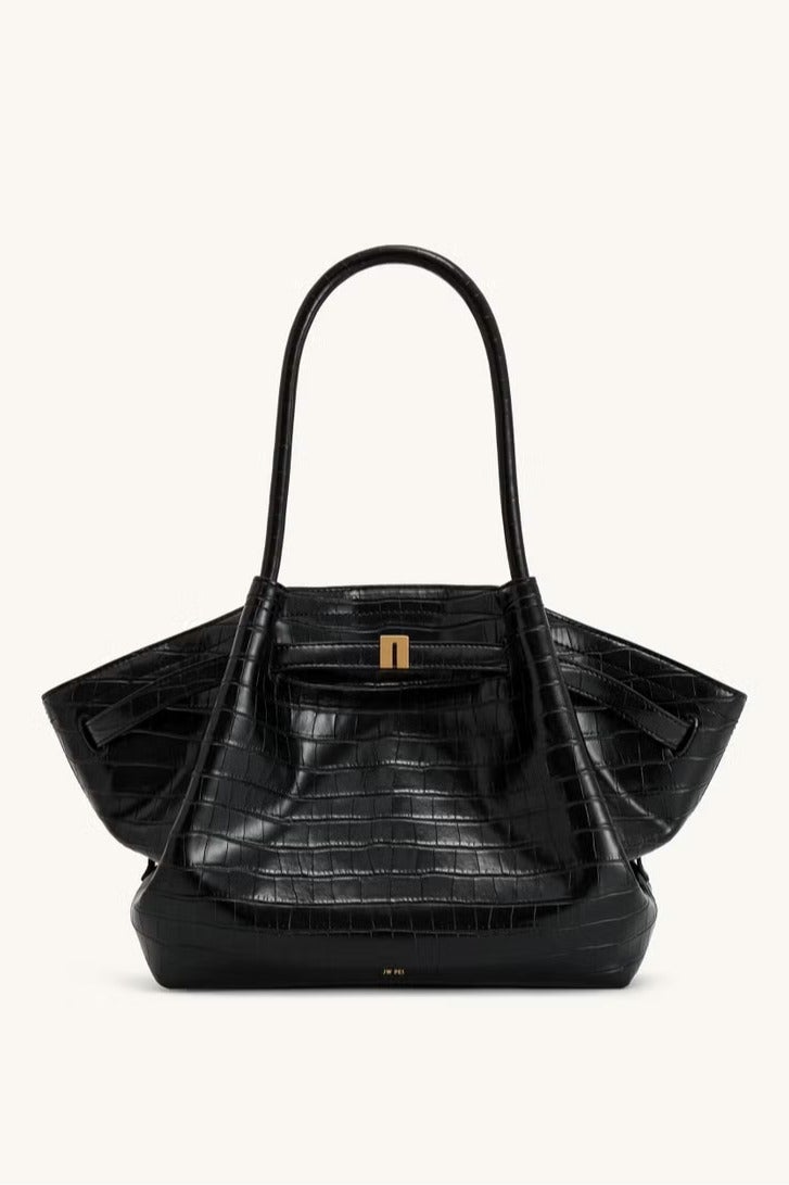 JW PEI Hana Medium Tote Bag - Black Croc - Image 1