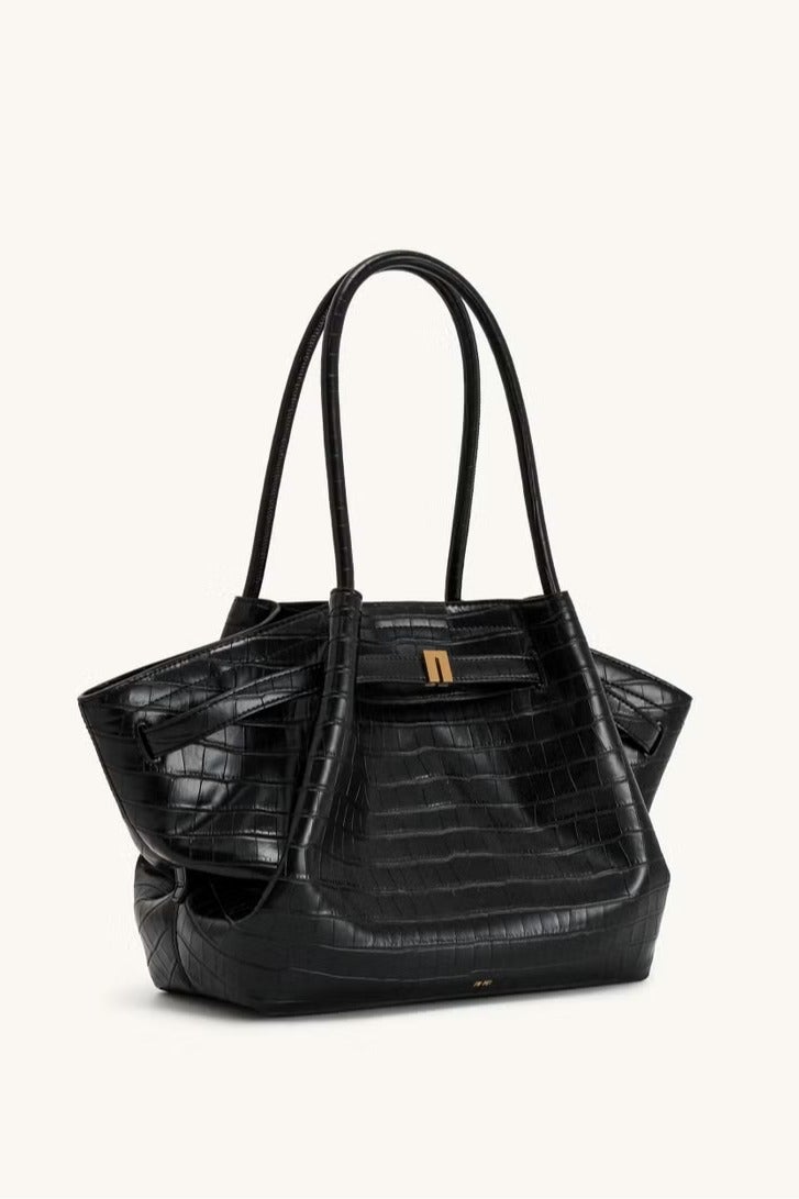 JW PEI Hana Medium Tote Bag - Black Croc - Image 3