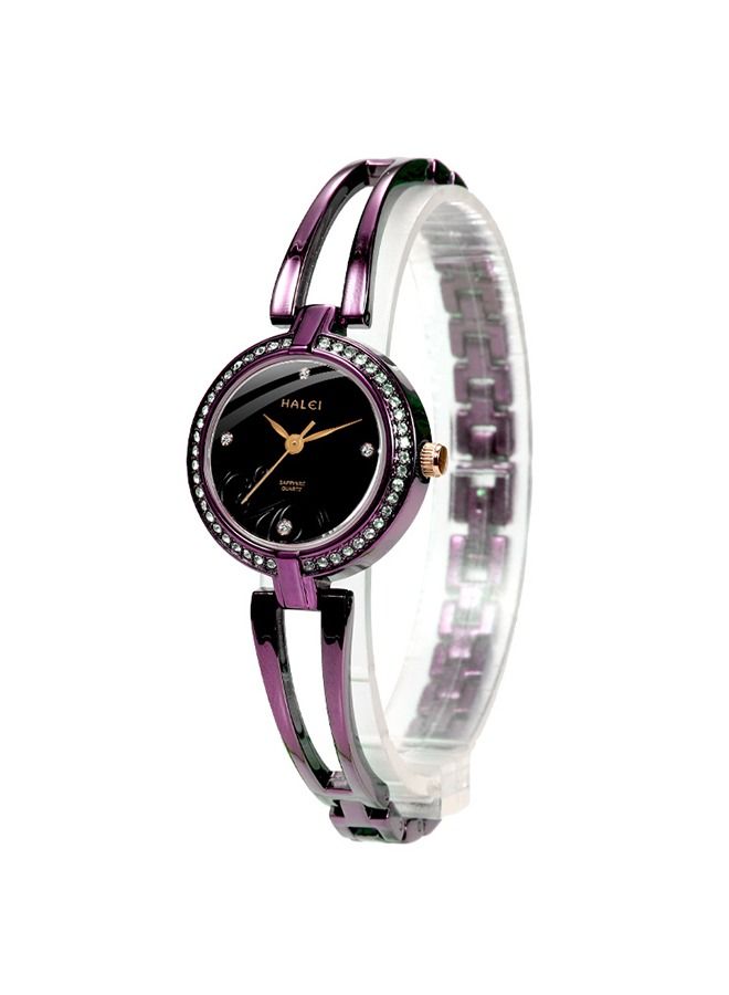 هالي السيدات ووتش كوارتز سوار ، التناظرية الاتصال الهاتفي جولة 26mm ووتش ، مع حجر الراين الديكور ، للماء ووتش أنيقة ، السيدات الأرجواني - Image 3