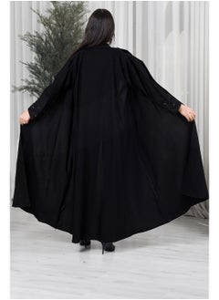 ألوان الجمال عباية باللون الأسود مميزة بتطريز أسود على الأكمام  - Image 3