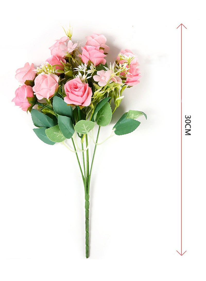 2 Stems 10 Heads Pink Artificial Silk Roses Bouquets with Leaf Faux Flowers for Wedding, Grave Decor, Home Indoor, Outdoor Wedding Office Use - Image 4