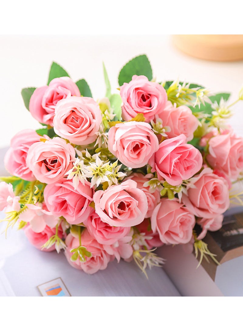 2 Stems 10 Heads Pink Artificial Silk Roses Bouquets with Leaf Faux Flowers for Wedding, Grave Decor, Home Indoor, Outdoor Wedding Office Use - Image 1