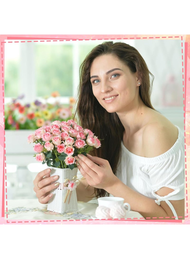 2 Stems 10 Heads Pink Artificial Silk Roses Bouquets with Leaf Faux Flowers for Wedding, Grave Decor, Home Indoor, Outdoor Wedding Office Use - Image 3