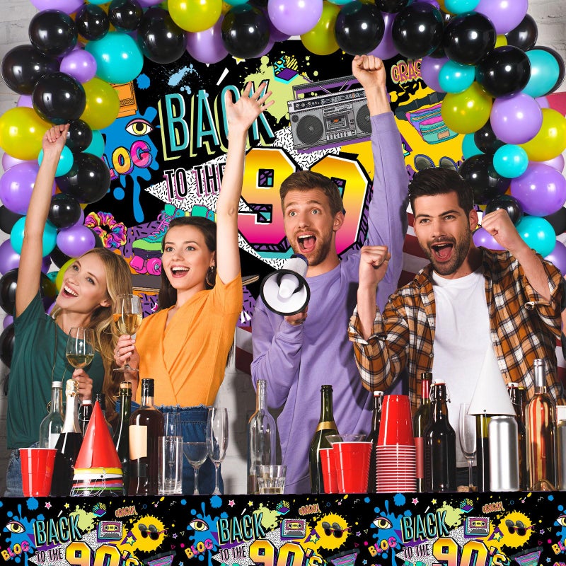 Irenare 85 Pcs 80s 90s 50s Party Decorations 90's Party Bundle Includes Inflatable Radio Boombox and Mobile Phone, Back to 1990s 50s Backdrop, Tablecloth, 75 Pcs Balloons for Hip Hop (90s Style) - Image 4