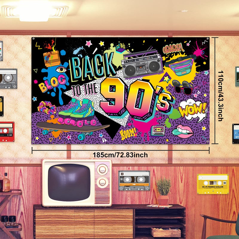 Irenare 85 Pcs 80s 90s 50s Party Decorations 90's Party Bundle Includes Inflatable Radio Boombox and Mobile Phone, Back to 1990s 50s Backdrop, Tablecloth, 75 Pcs Balloons for Hip Hop (90s Style) - Image 5