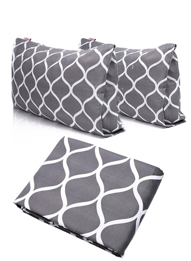 snooze Flat Bed Sheet set 3pcs, 220*235 cm+ Free 2 Pillowcases, Gray waves design  - Image 1