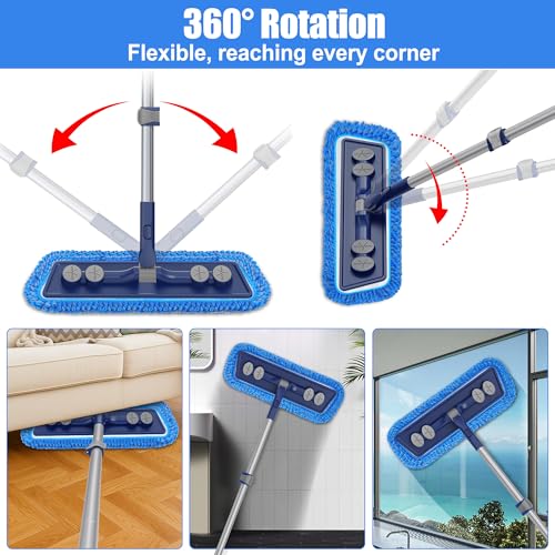 FORSPEEDER Microfiber Mops for Floor Cleaning - Dust Mop for Hardwood Floors with 55” Adjustable Handle 3 Thickened Washable Pads - Wet Dry Mopping for Pet Hairs Walls Tile Wood Laminate Home Kitchen - Image 4