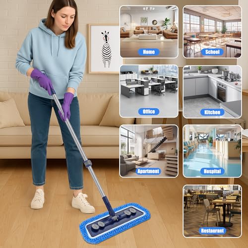 FORSPEEDER Microfiber Mops for Floor Cleaning - Dust Mop for Hardwood Floors with 55” Adjustable Handle 3 Thickened Washable Pads - Wet Dry Mopping for Pet Hairs Walls Tile Wood Laminate Home Kitchen - Image 5