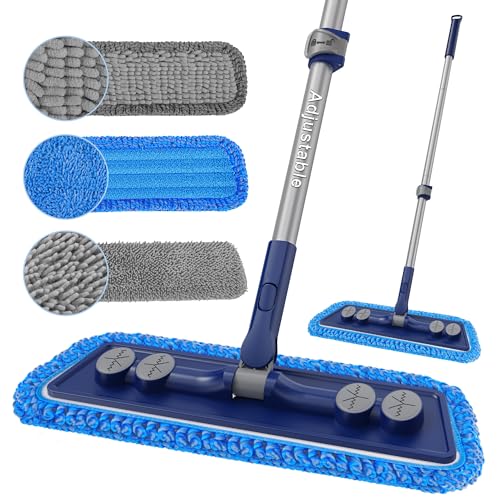 FORSPEEDER Microfiber Mops for Floor Cleaning - Dust Mop for Hardwood Floors with 55” Adjustable Handle 3 Thickened Washable Pads - Wet Dry Mopping for Pet Hairs Walls Tile Wood Laminate Home Kitchen - Image 1