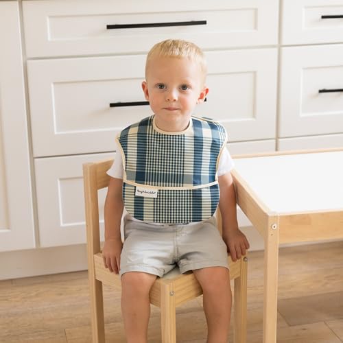 Tiny Twinkle Mess-Proof Baby Bibs for Eating | Waterproof, Wipeable Toddler Bibs with Catch-All Pocket | Feeding Bibs for Girls & Boys(3 Pack,Gingham,Grid) - Image 2