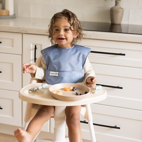 Tiny Twinkle Mess-Proof Baby Bibs for Eating | Waterproof, Wipeable Toddler Bibs with Catch-All Pocket | Feeding Bibs for Girls & Boys(3 Pack,Gingham,Grid) - Image 3