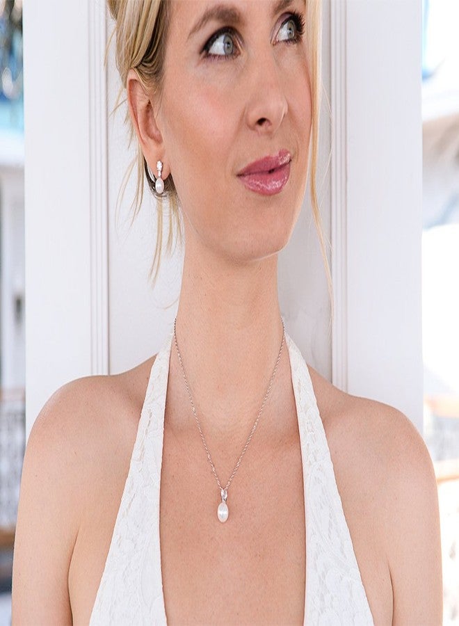 Mariell Pearl Wedding Necklace Earrings Set with CZ Crystal, Jewelry for Brides, Bridesmaid, Mother's Day - Image 5