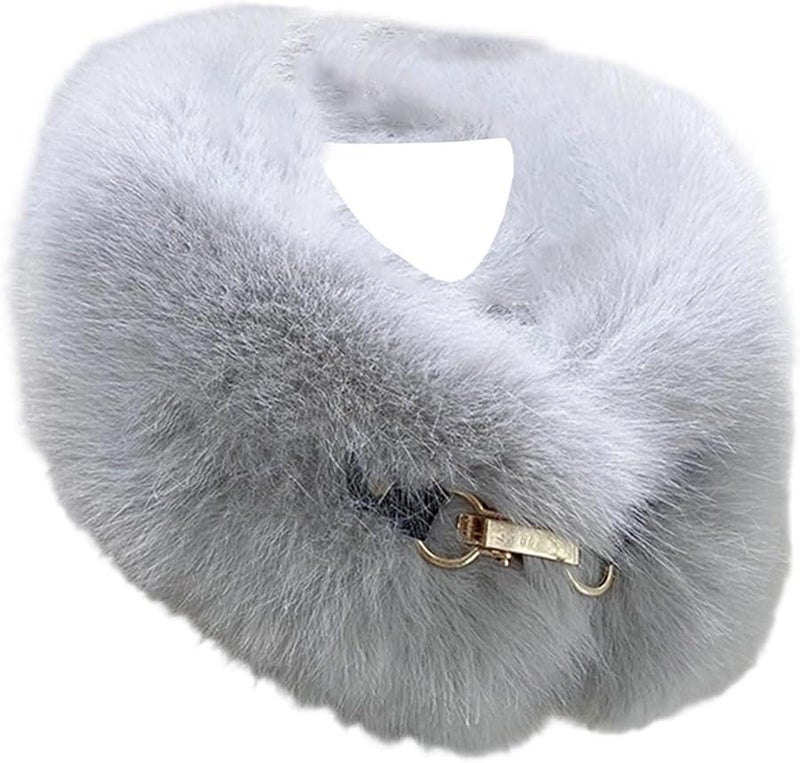 Light Grey Faux Fur Scarf Winter Neck Wrap For Women And Men Soft Animal Print Fashion Accessory - Image 4
