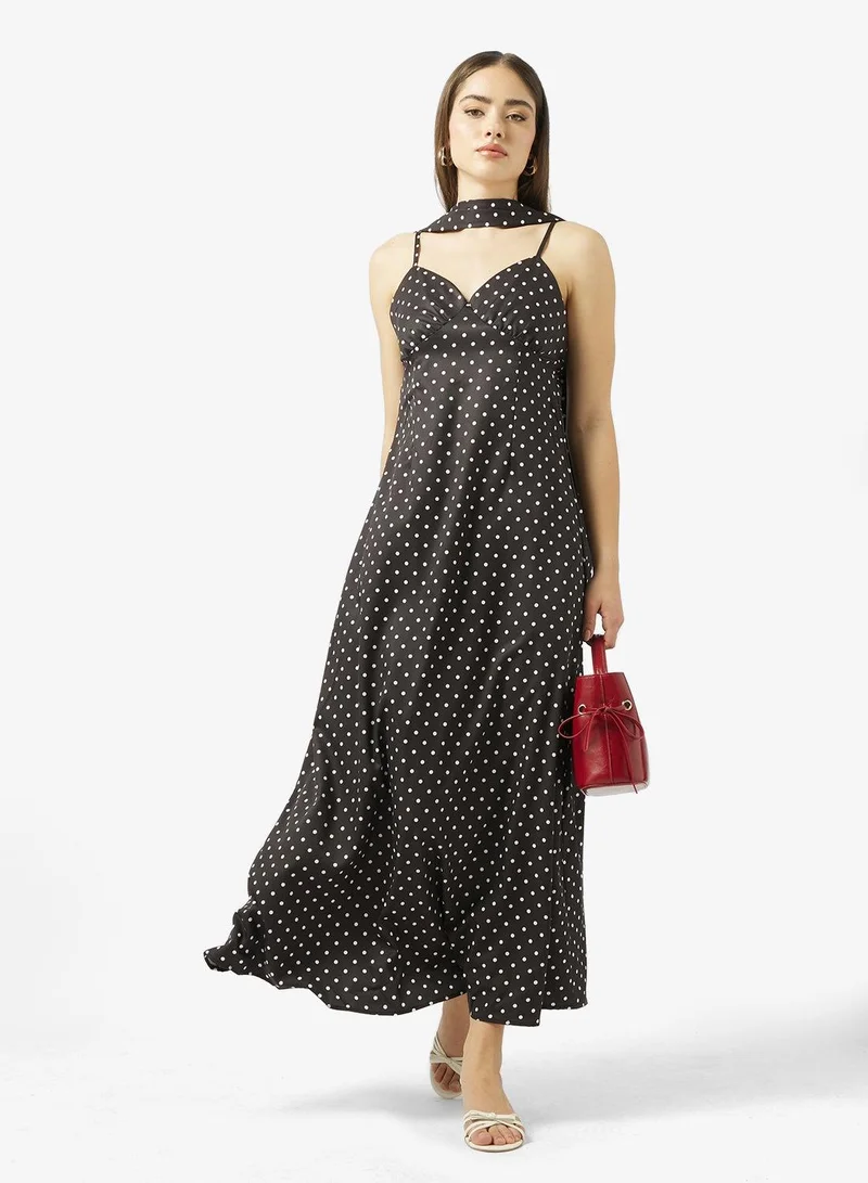 Ginger  Strappy Polka Dot Dress with Scarf for Women | Best Price UAE