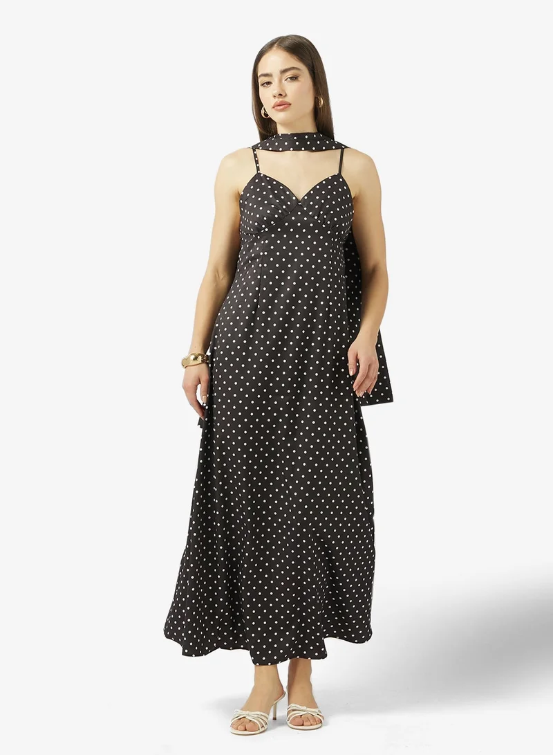 Ginger Strappy Polka Dot Dress with Scarf
