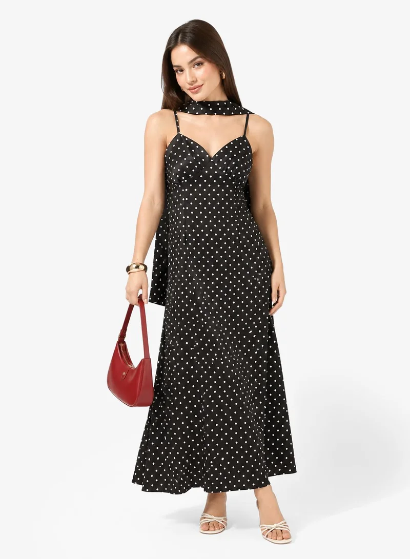 Ginger Strappy Polka Dot Dress with Scarf